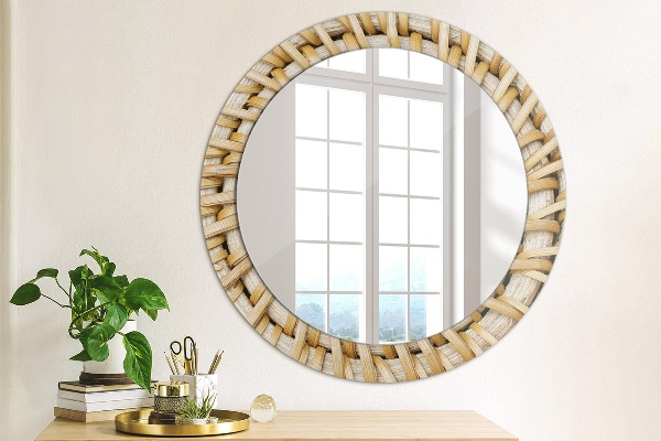 Ronde wandspiegel met print Natuurlijke vlecht
