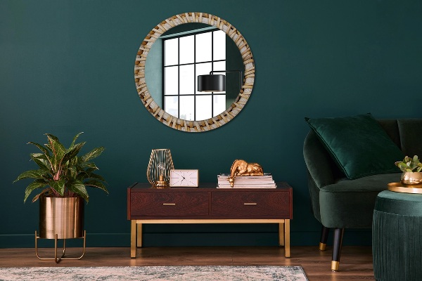 Ronde wandspiegel met print Natuurlijke vlecht