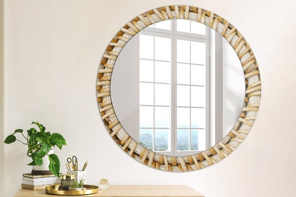 Ronde wandspiegel met print Natuurlijke vlecht