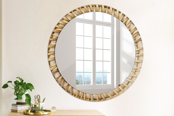 Ronde wandspiegel met print Natuurlijke vlecht