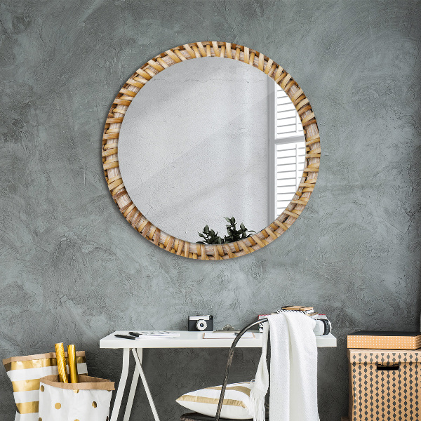 Ronde wandspiegel met print Natuurlijke vlecht
