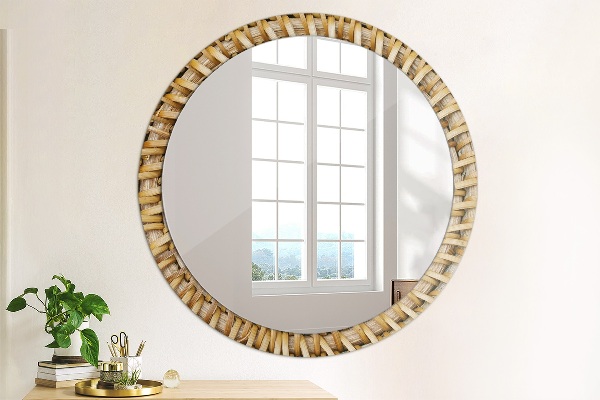Ronde wandspiegel met print Natuurlijke vlecht