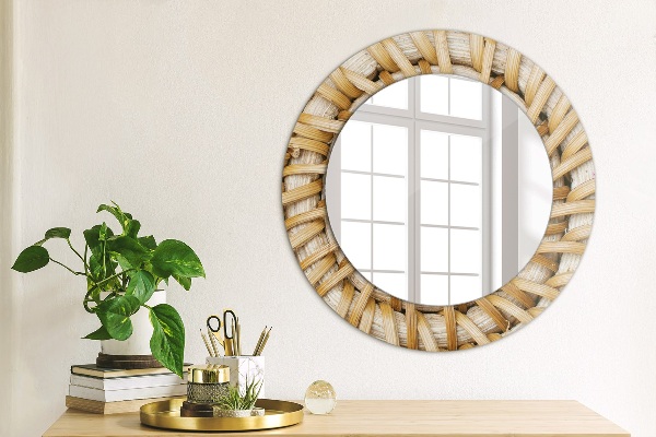 Ronde wandspiegel met print Natuurlijke vlecht