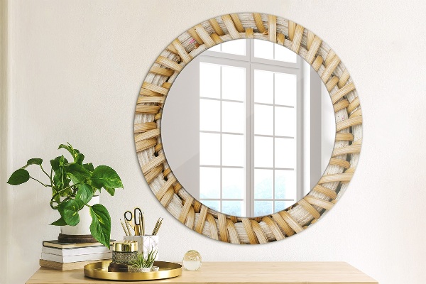 Ronde wandspiegel met print Natuurlijke vlecht