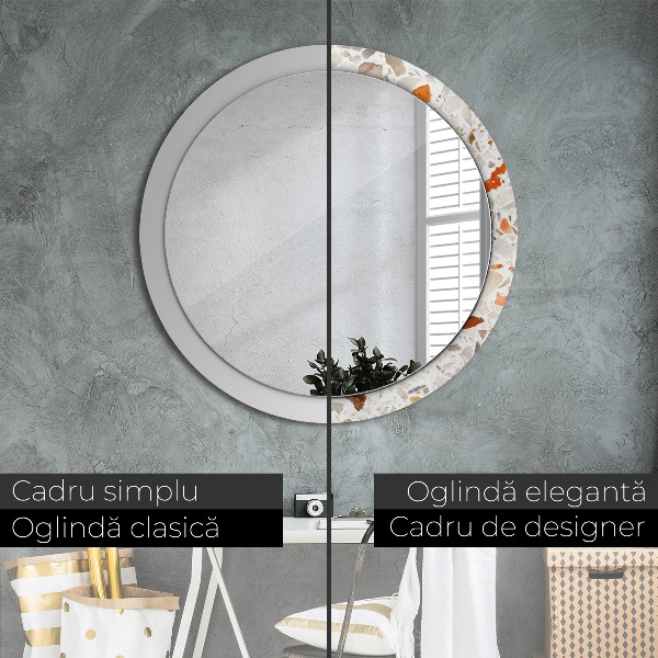Ronde wandspiegel met print Terrazzo-achtergrond