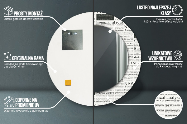 Ronde wandspiegel met print Patroon uit kranten