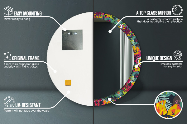 Bedrukte ronde spiegel Met de hand geschilderde bloemen