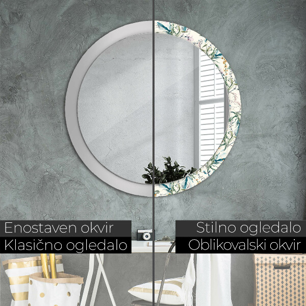 Ronde spiegel met decoratie Aquarel bloemen