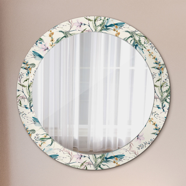 Ronde spiegel met decoratie Aquarel bloemen