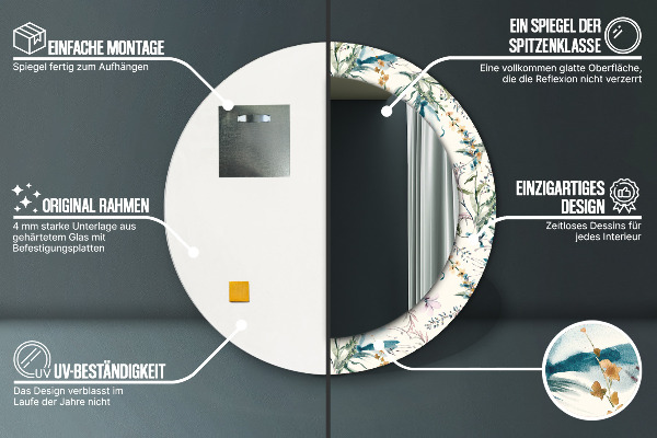 Ronde spiegel met decoratie Aquarel bloemen