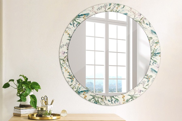 Ronde spiegel met decoratie Aquarel bloemen