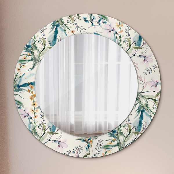 Ronde spiegel met decoratie Aquarel bloemen