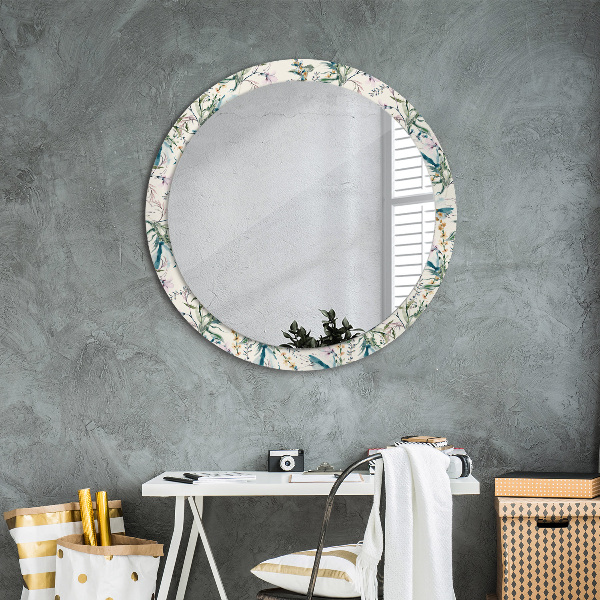 Ronde spiegel met decoratie Aquarel bloemen