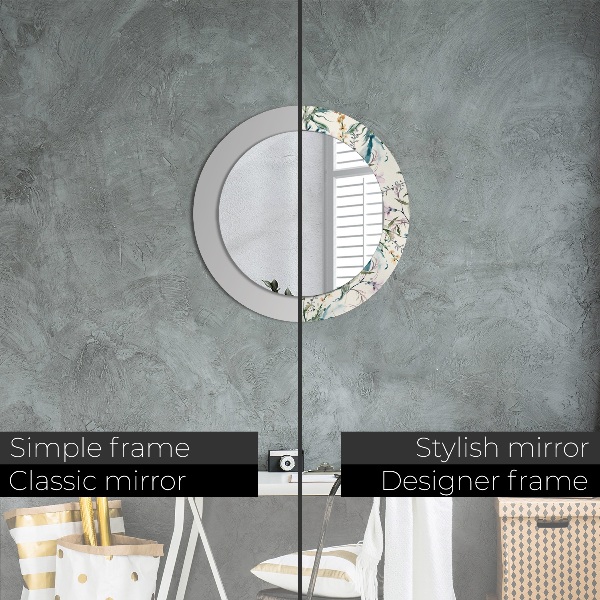 Ronde spiegel met decoratie Aquarel bloemen