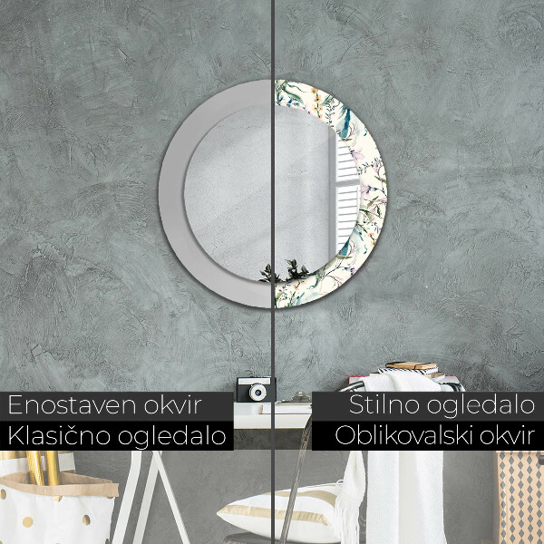 Ronde spiegel met decoratie Aquarel bloemen