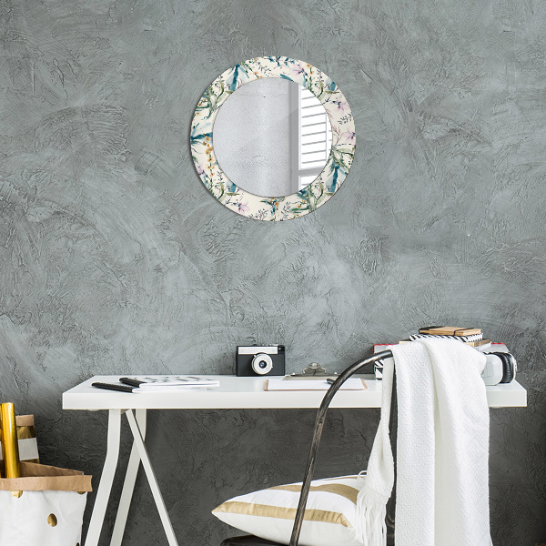 Ronde spiegel met decoratie Aquarel bloemen