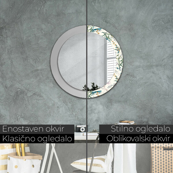 Ronde spiegel met decoratie Aquarel bloemen