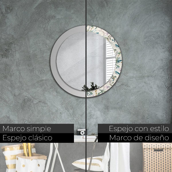 Ronde spiegel met decoratie Aquarel bloemen