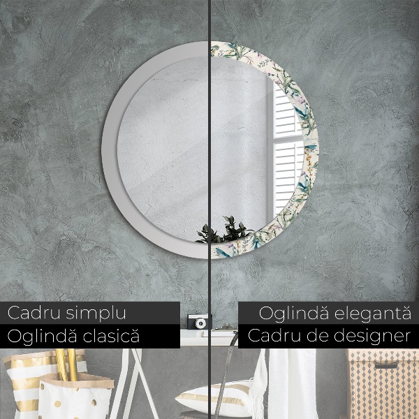 Ronde spiegel met decoratie Aquarel bloemen