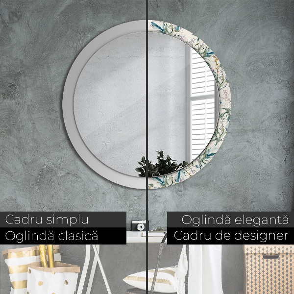 Ronde spiegel met decoratie Aquarel bloemen