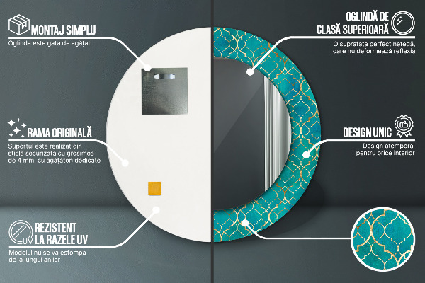 Ronde wandspiegel met print Groene en gouden compositie