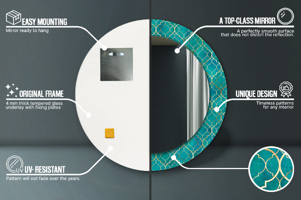 Ronde wandspiegel met print Groene en gouden compositie