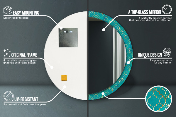 Ronde wandspiegel met print Groene en gouden compositie