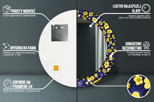 Ronde spiegel met bedrukte lijst Lieve kleine bloemetjes