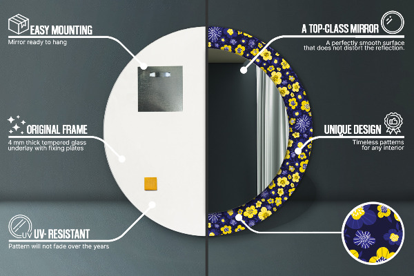 Ronde spiegel met bedrukte lijst Lieve kleine bloemetjes