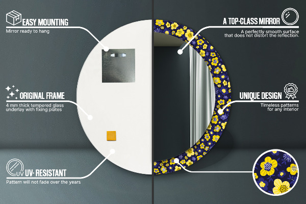 Ronde spiegel met bedrukte lijst Lieve kleine bloemetjes