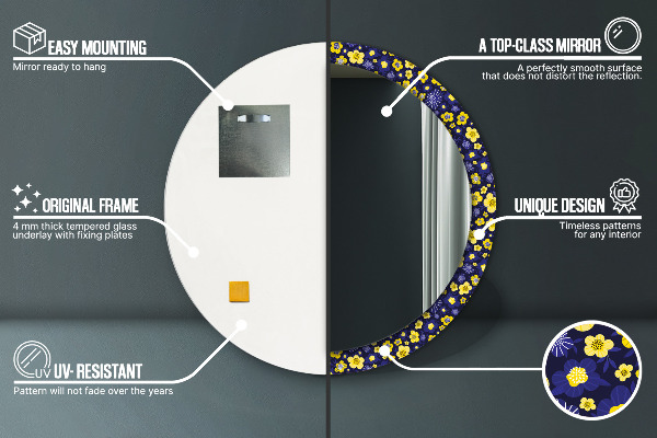 Ronde spiegel met bedrukte lijst Lieve kleine bloemetjes