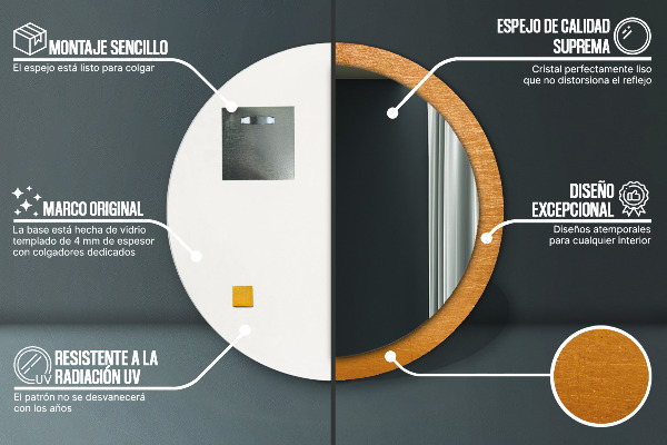 Ronde spiegel met decoratie Metalen oppervlak