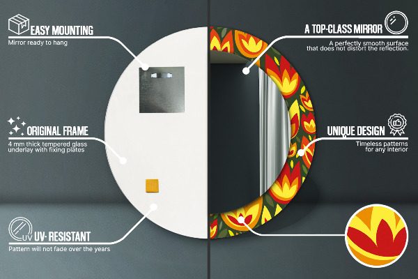 Bedrukte ronde spiegel Retro-tulpen