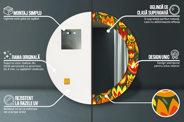 Bedrukte ronde spiegel Retro-tulpen