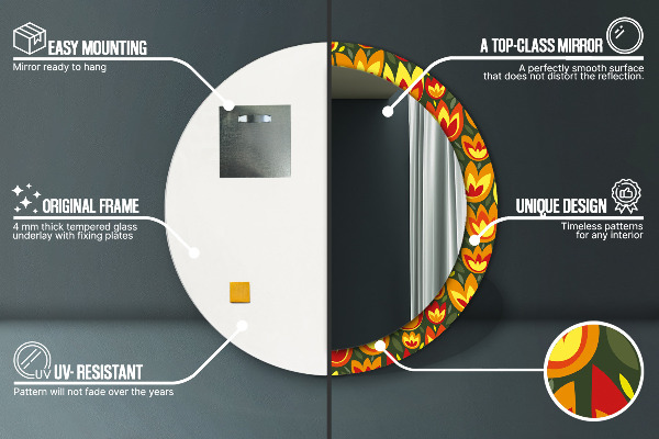 Bedrukte ronde spiegel Retro-tulpen