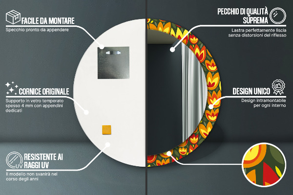 Bedrukte ronde spiegel Retro-tulpen