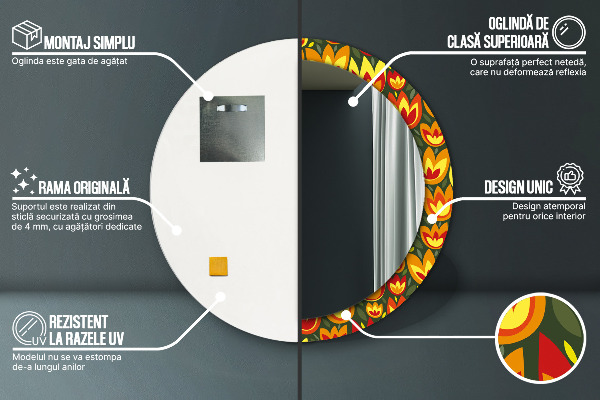 Bedrukte ronde spiegel Retro-tulpen