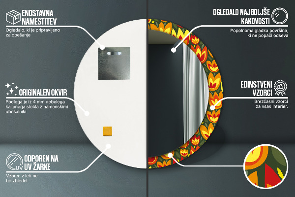 Bedrukte ronde spiegel Retro-tulpen