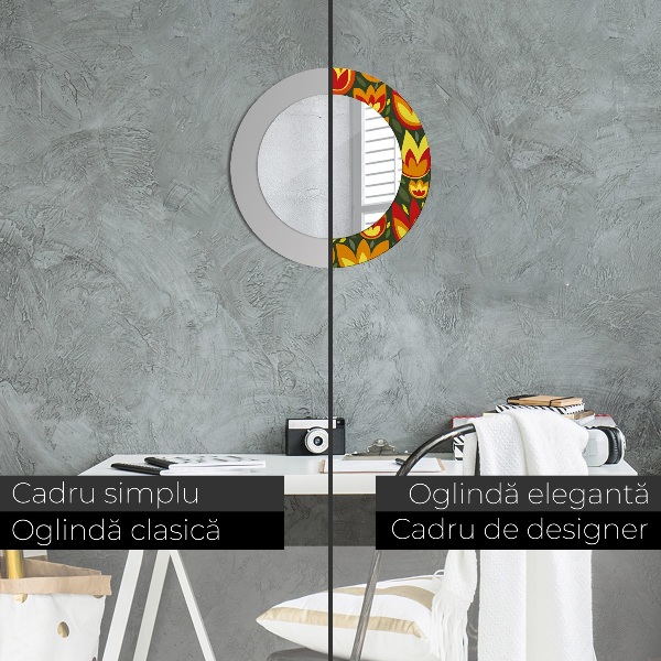 Bedrukte ronde spiegel Retro-tulpen