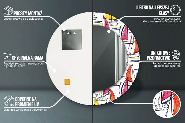 Ronde spiegel met bedrukte lijst Boot op het meer