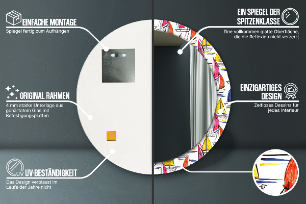 Ronde spiegel met bedrukte lijst Boot op het meer