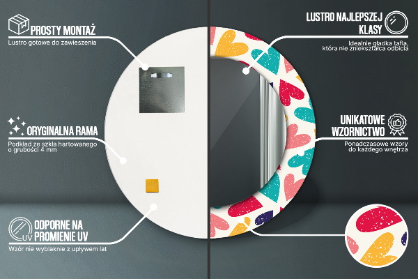 Ronde wandspiegel met print Kleurrijke harten