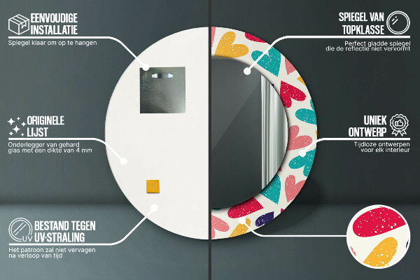 Ronde wandspiegel met print Kleurrijke harten