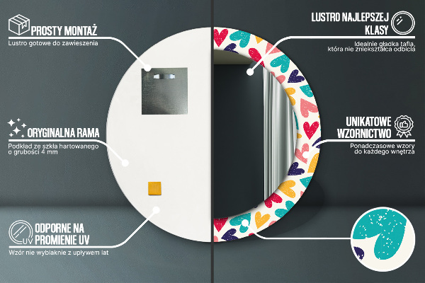 Ronde wandspiegel met print Kleurrijke harten