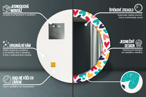 Ronde wandspiegel met print Kleurrijke harten