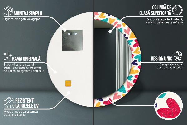 Ronde wandspiegel met print Kleurrijke harten