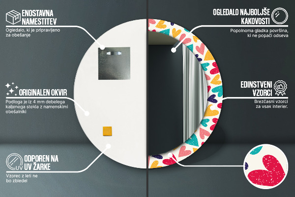 Ronde wandspiegel met print Kleurrijke harten