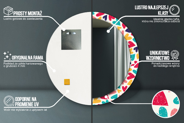 Ronde wandspiegel met print Kleurrijke harten