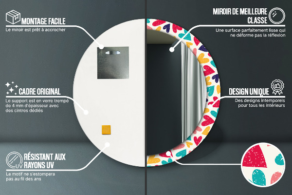 Ronde wandspiegel met print Kleurrijke harten