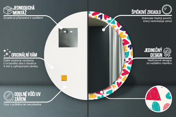 Ronde wandspiegel met print Kleurrijke harten
